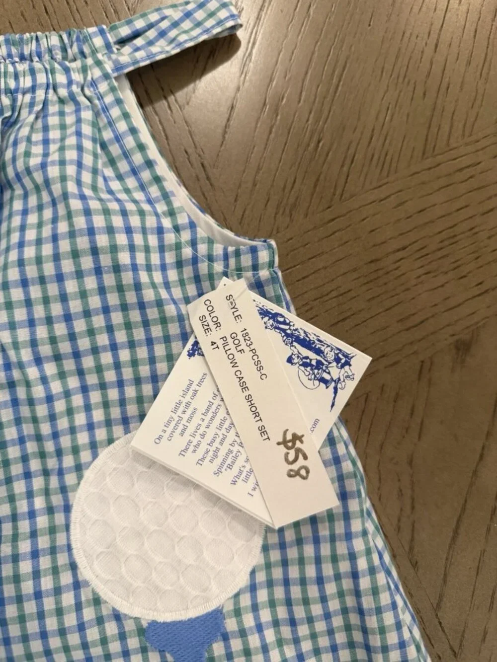 The Bailey Boys Golf Pillowcase Short Set Blue Green Gingham 4T Preppy NWT